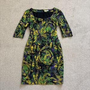 Versace Collection Womens Midi Bodycon Abstract Viscose Dress Back Zip Sz 6 US